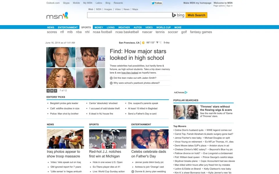 msn.com homepage in 2014