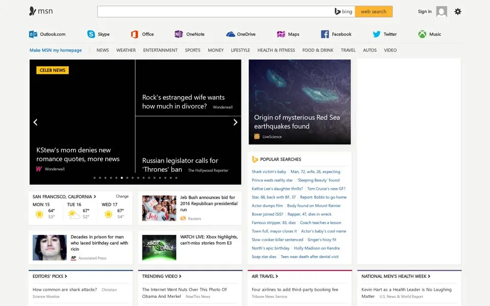 msn.com homepage in 2015