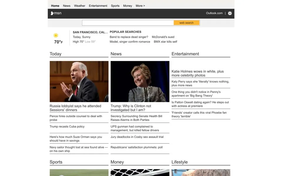 msn.com homepage in 2017