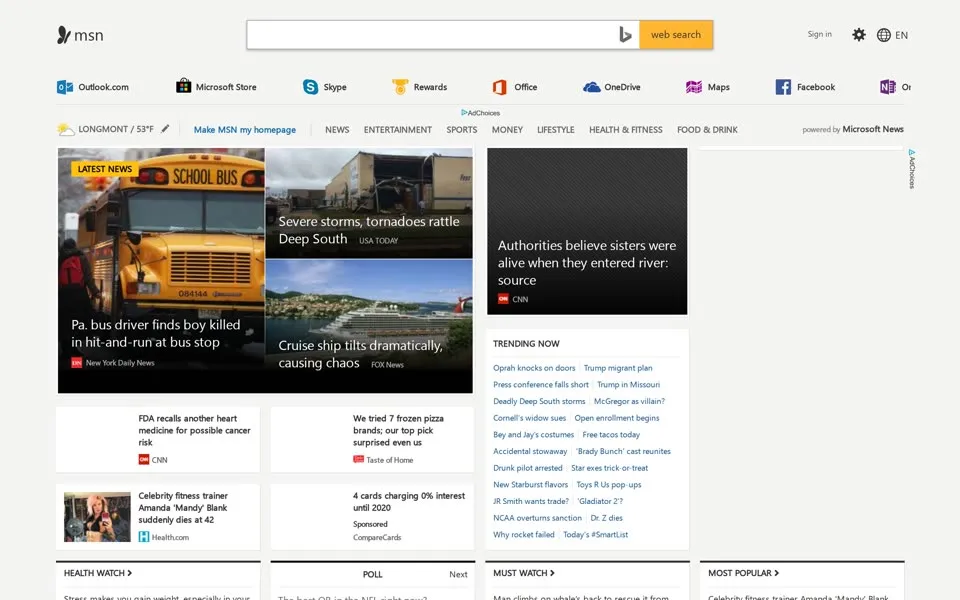 msn.com homepage in 2018