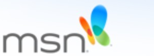 MSN logo on the 2010 msn.com homepage: wordmark turns thin grey, the butterfly stays colourful (the 2010 redesign)