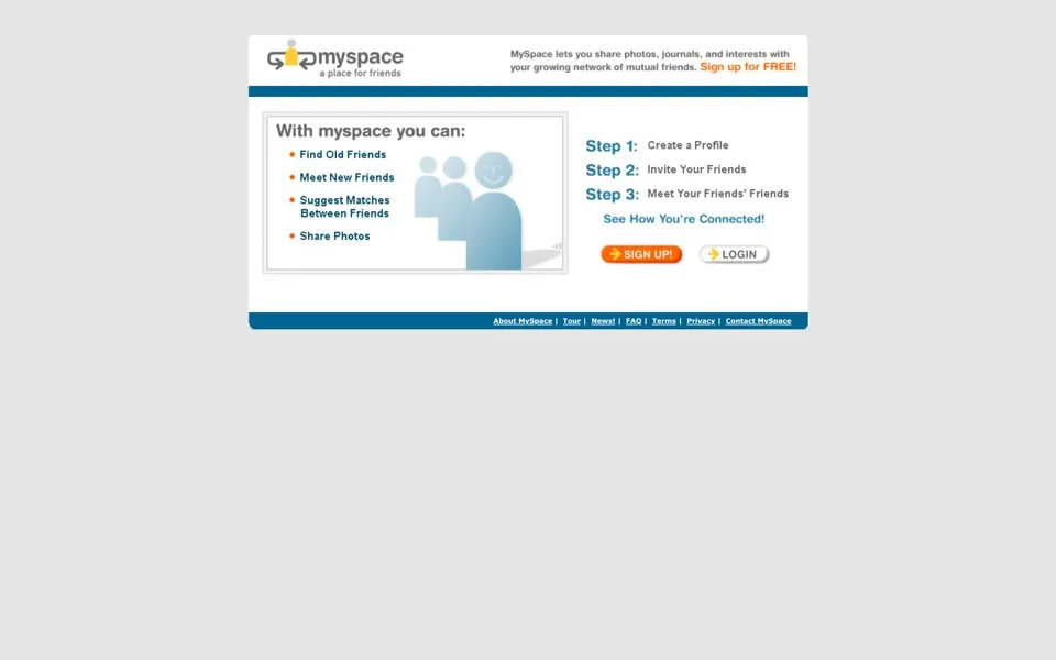 myspace.com homepage in 2003