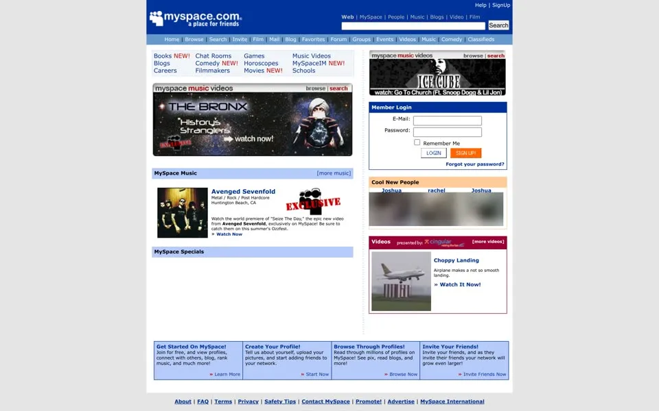 myspace.com homepage in 2006