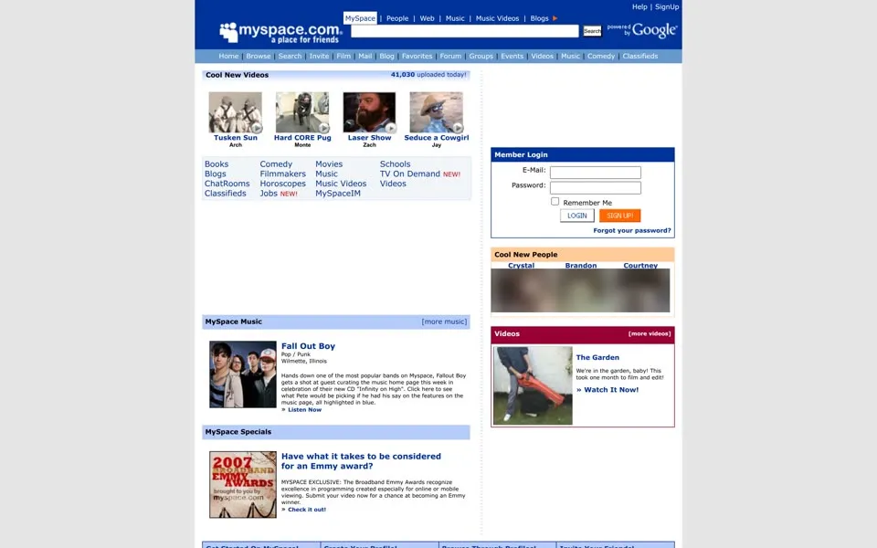 myspace.com homepage in 2007