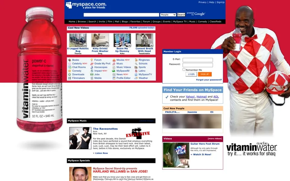 myspace.com homepage in 2008