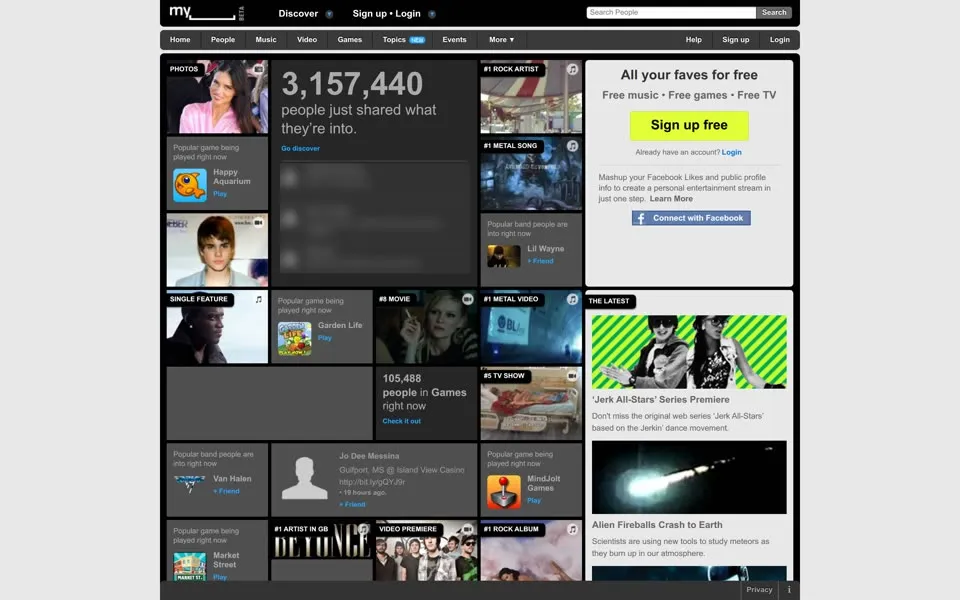 myspace.com homepage in 2010