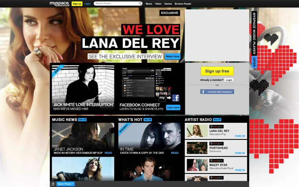 myspace.com homepage in 2012