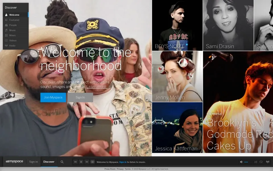 myspace.com homepage in 2013