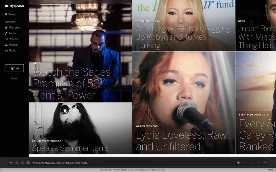 myspace.com homepage in 2014