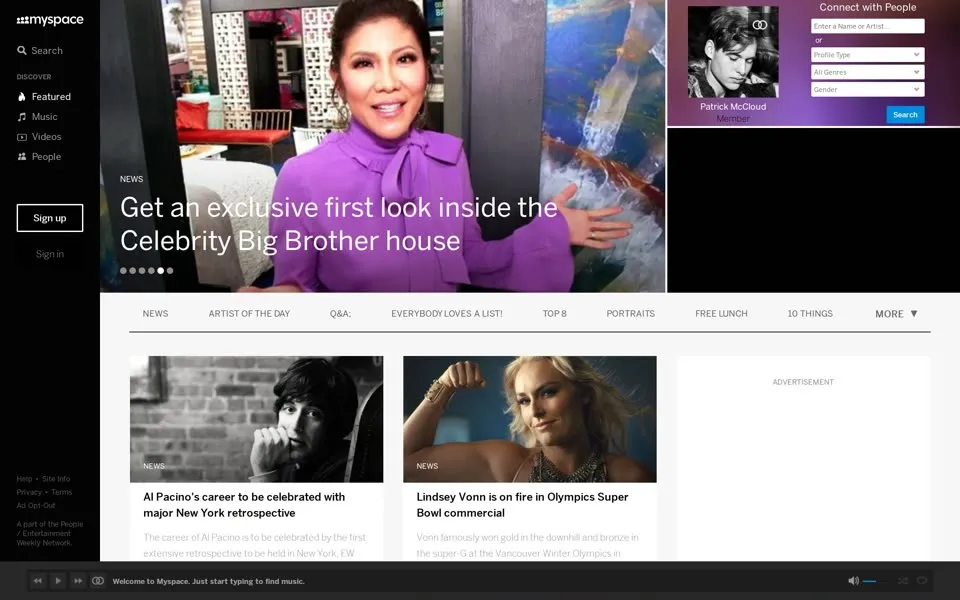 myspace.com homepage in 2018