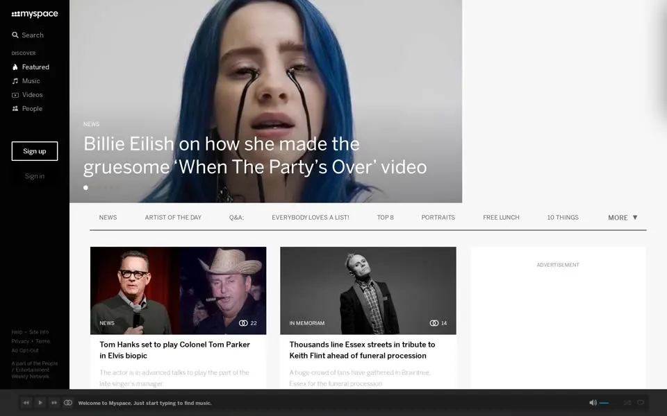 myspace.com homepage in 2019