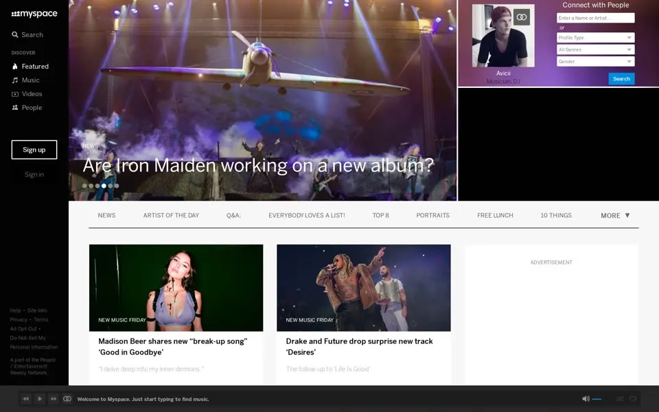 myspace.com homepage in 2020