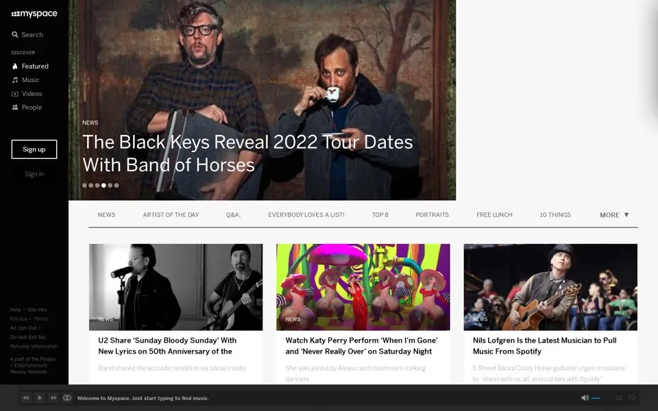 myspace.com homepage in 2022