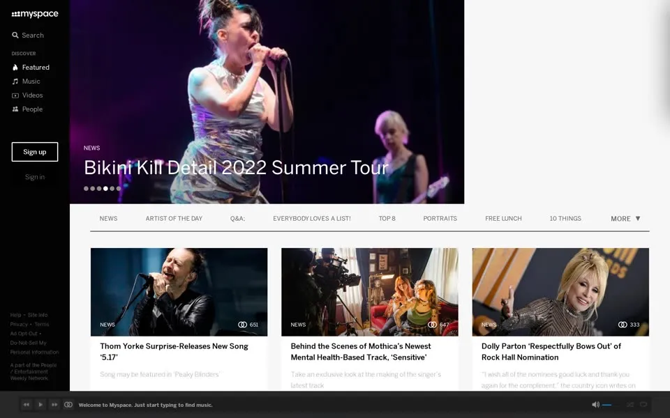 myspace.com homepage in 2023