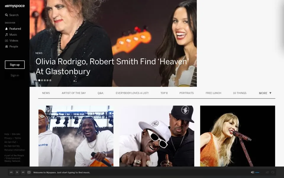 myspace.com homepage in 2025