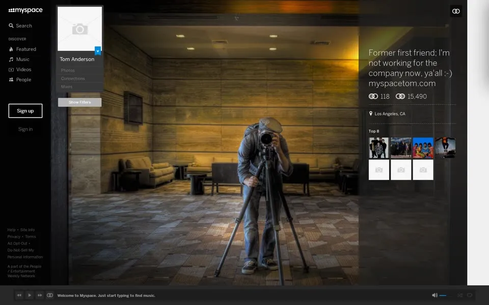 Tom Anderson’s Myspace profile page, January 10, 2025: Former first friend