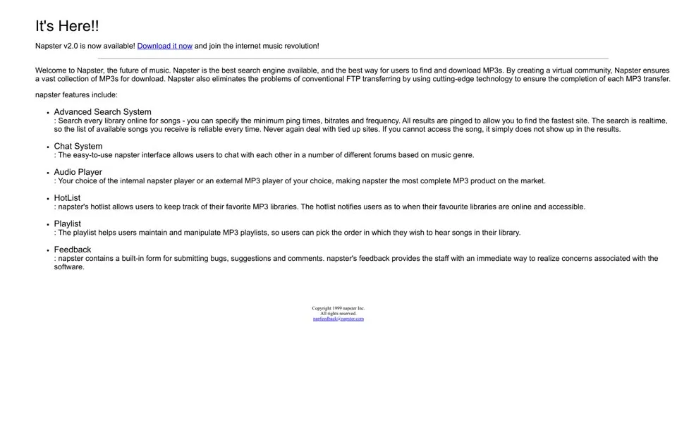 napster.com homepage in 1999