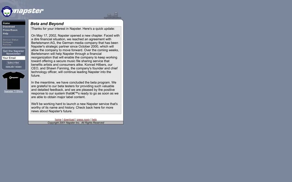 napster.com homepage in 2002