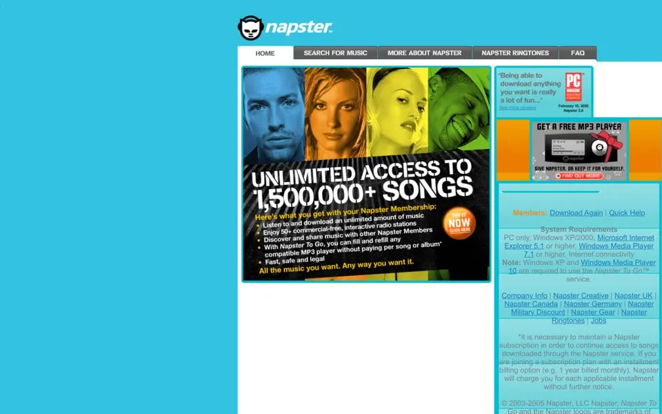 napster.com homepage in 2006