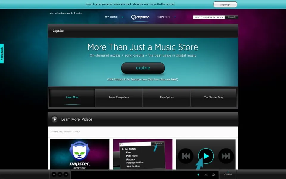 napster.com homepage in 2010