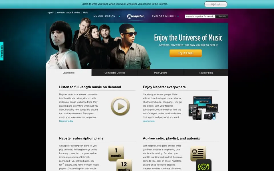 napster.com homepage in 2011