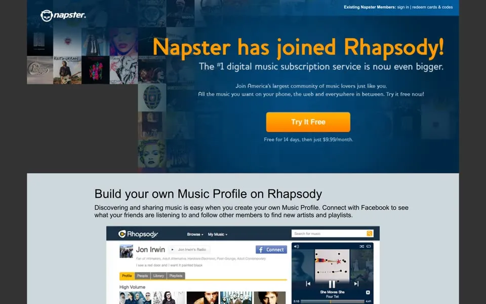 napster.com homepage in 2013