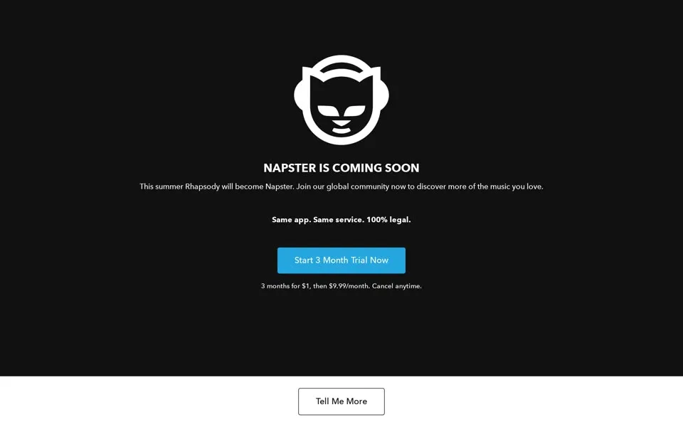 napster.com homepage in 2016
