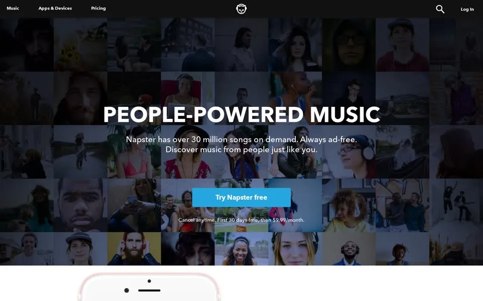 napster.com homepage in 2017