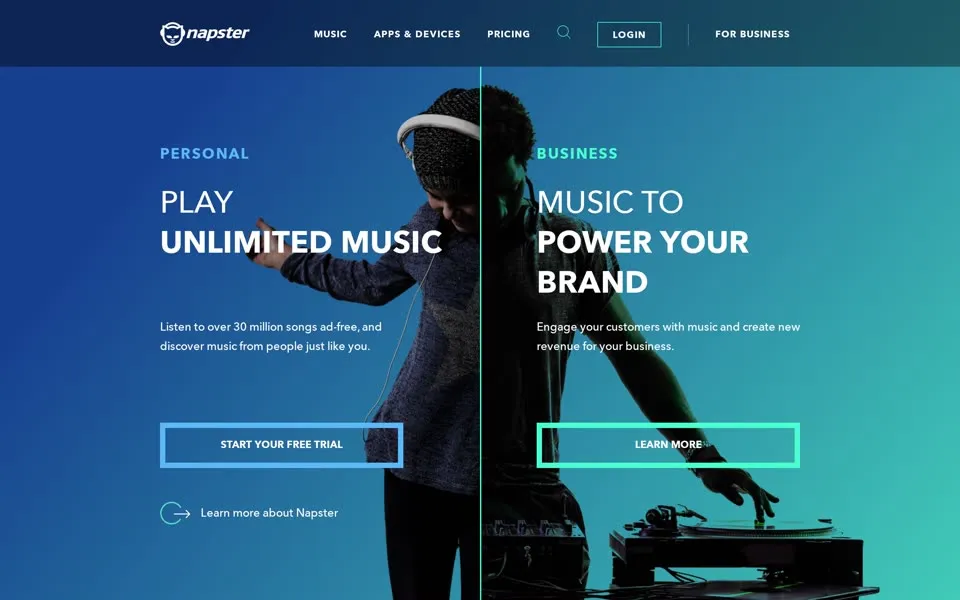 napster.com homepage in 2018