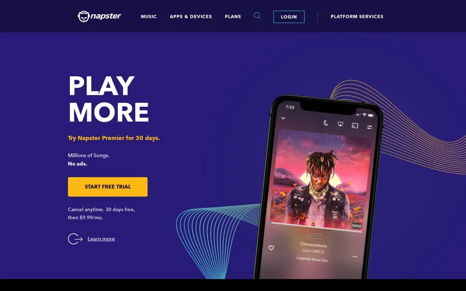 napster.com homepage in 2021