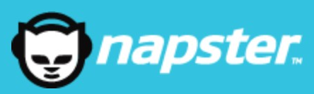 Napster logo on the 2006 napster.com homepage: The cat outline and eyes are black beside the white italic wordmark.