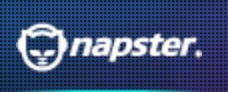 Napster logo on the 2010 napster.com homepage: White cat icon beside a white italic wordmark with a final dot.