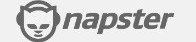 Napster logo on the 2015 napster.com homepage: Grey footer variant: cat icon and italic Napster wordmark without a final dot.