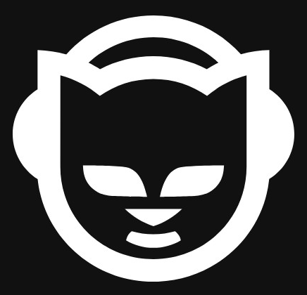 Napster logo on the 2016 napster.com homepage: White cat icon with thicker lines, used on its own without a wordmark.