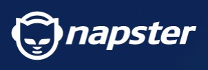 Napster logo on the 2018 napster.com homepage: White cat icon beside the italic Napster wordmark, without a final dot.