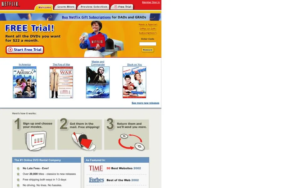 netflix.com homepage in 2004