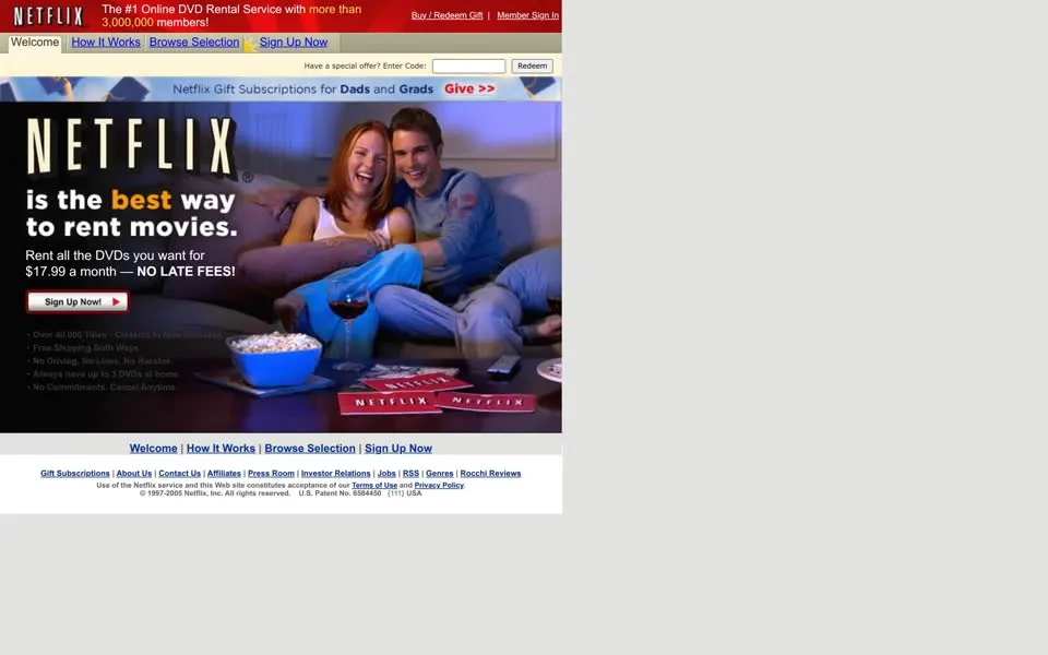 netflix.com homepage in 2005