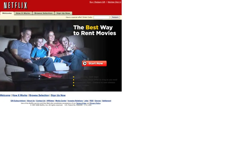 netflix.com homepage in 2006