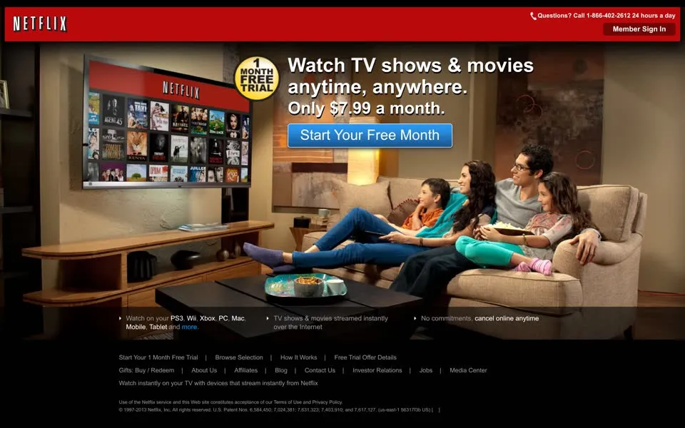 netflix.com homepage in 2013