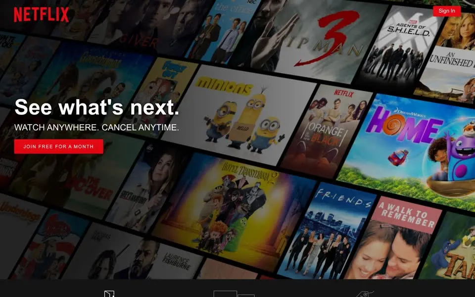 netflix.com homepage in 2016