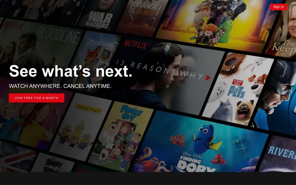 netflix.com homepage in 2017