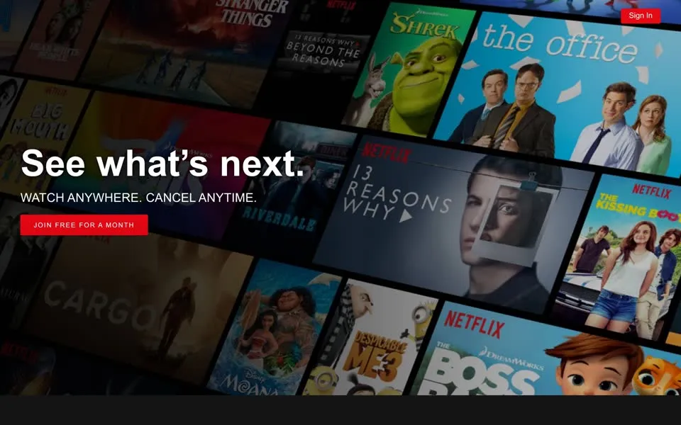 netflix.com homepage in 2018