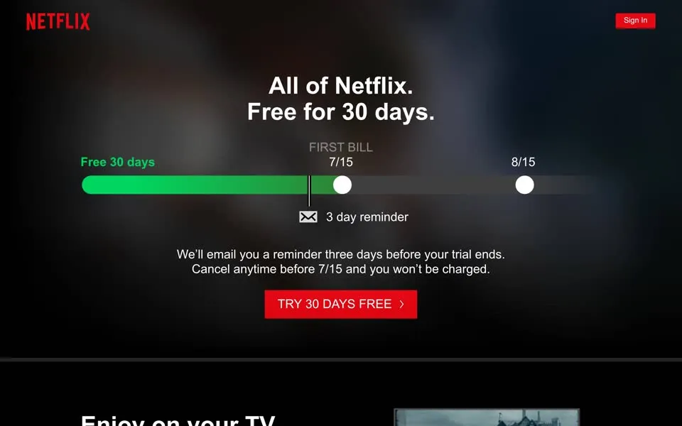 netflix.com homepage in 2019