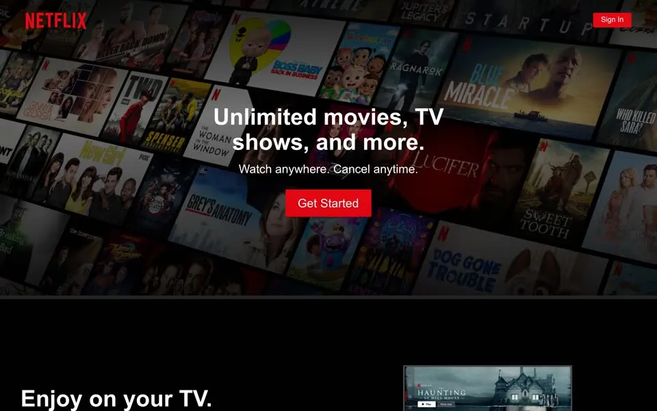 netflix.com homepage in 2021