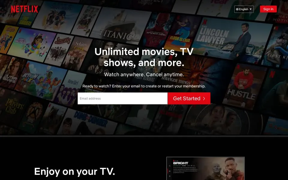 netflix.com homepage in 2022