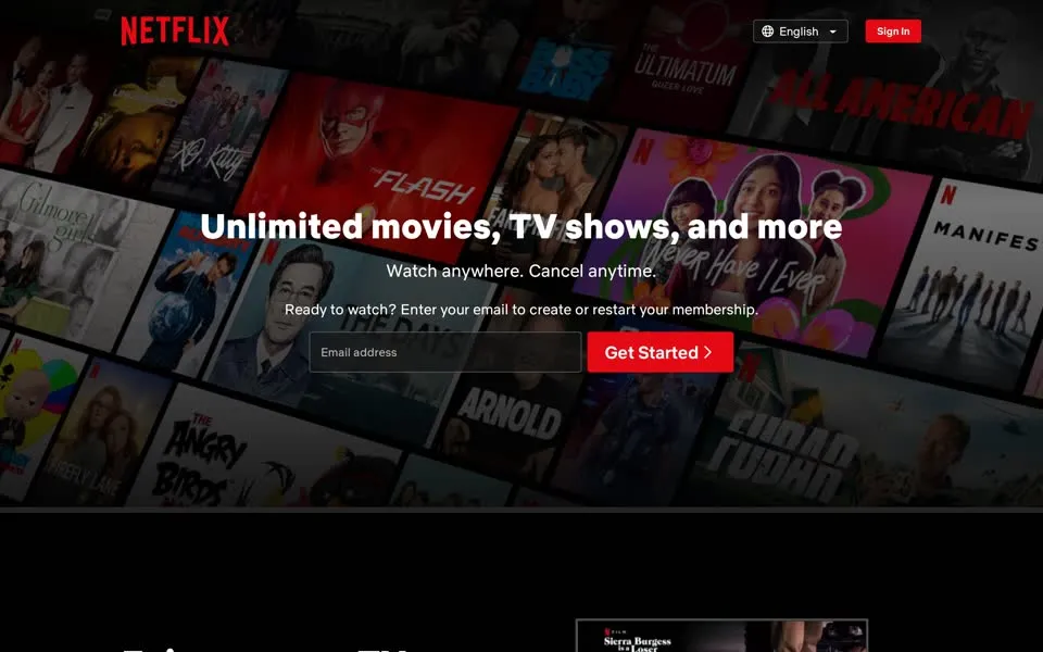 netflix.com homepage in 2023