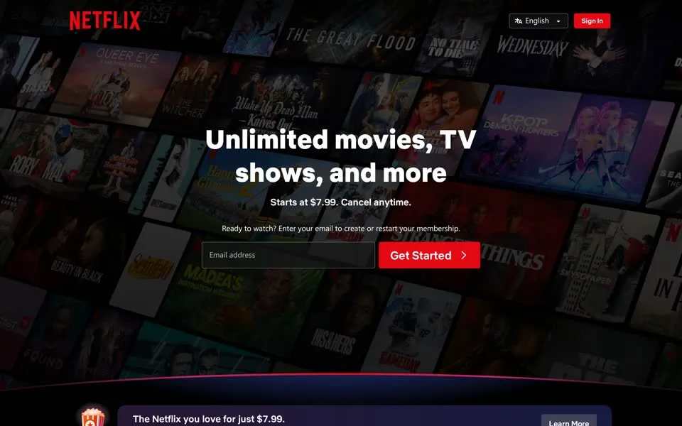 netflix.com homepage in 2026