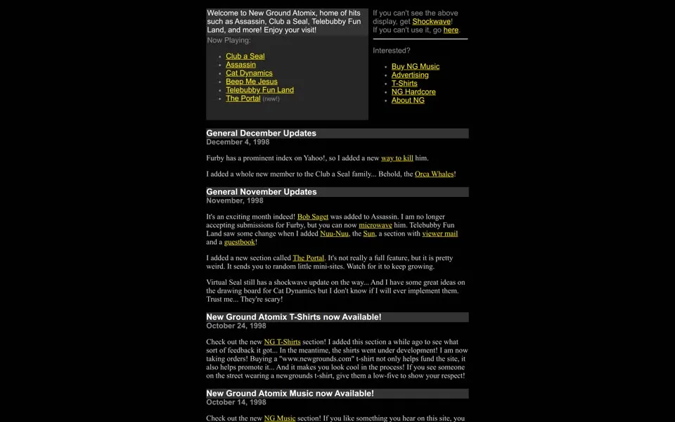 newgrounds.com homepage in 1998