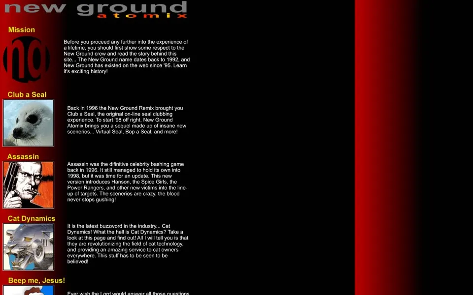 newgrounds.com homepage in 1999