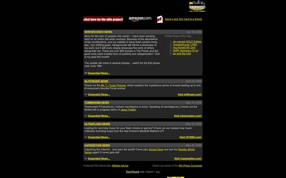 newgrounds.com homepage in 2000